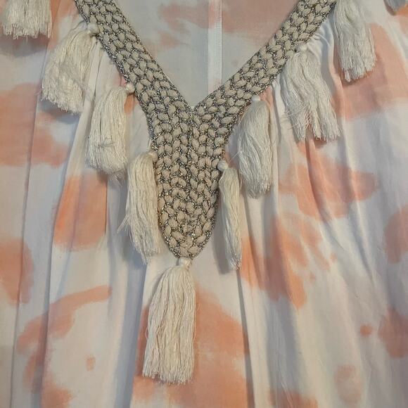 VENUS White Peach Tassel Embroidered Tunic Beach Cover Up Top Sz XL Resortwear - Picture 4 of 8